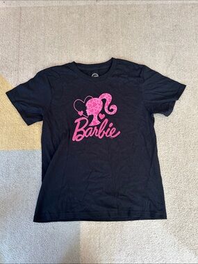 Mattel Barbie Black Tee with Pink Logo and Silhouette